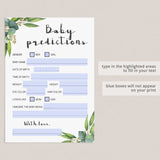 Baby Predictions Game for Greenery Baby Shower
