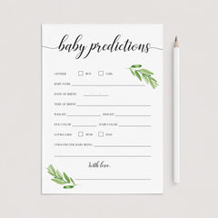 Baby prediction card for gender neutral baby shower by LittleSizzle