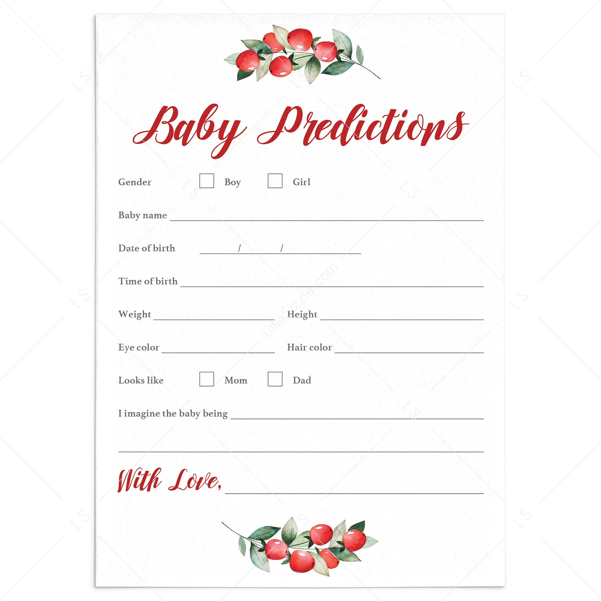 Winter Baby Shower Baby Predictions Cards by LittleSizzle