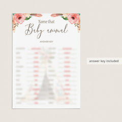Name That Baby Animal Shower Game Printable Floral Teepee