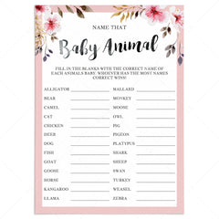 Blush floral baby shower game name that animal by LittleSizzle