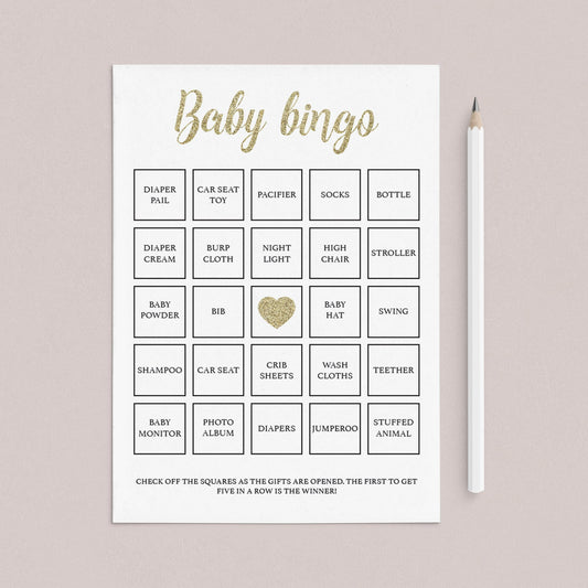 Printable Baby Bingo games for gold baby shower by LittleSizzle