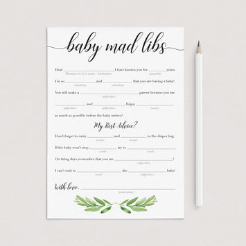 Printable Baby Mad Libs Baby Shower Advice Cards | Instant download ...