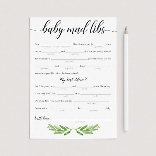 Funny advice for new mom baby shower mad libs game by LittleSizzle