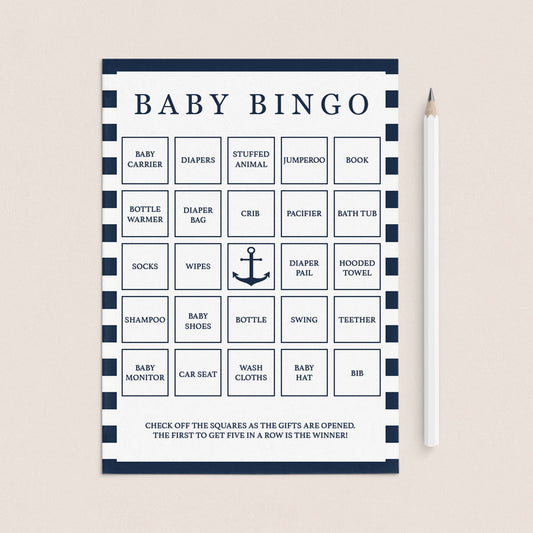 Nautical Printable Baby Bingo Cards by LittleSizzle