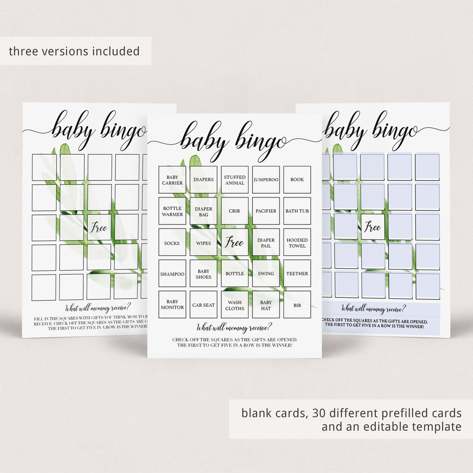 Greenery Baby Bingo Template by LittleSizzle