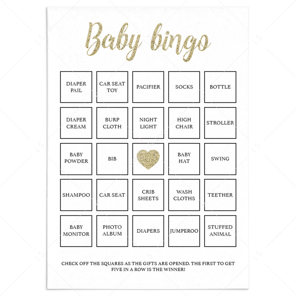 Printable baby shower bingo cards with gold confetti | 30 prefilled cards – LittleSizzle printable-baby-shower-bingo-cards-with-gold-confetti-30-prefilled-cards-littlesizzle