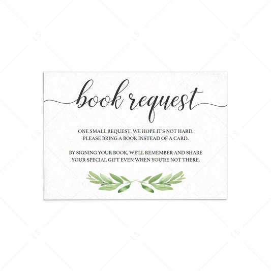 Greenery Bring a Book Request Card Template