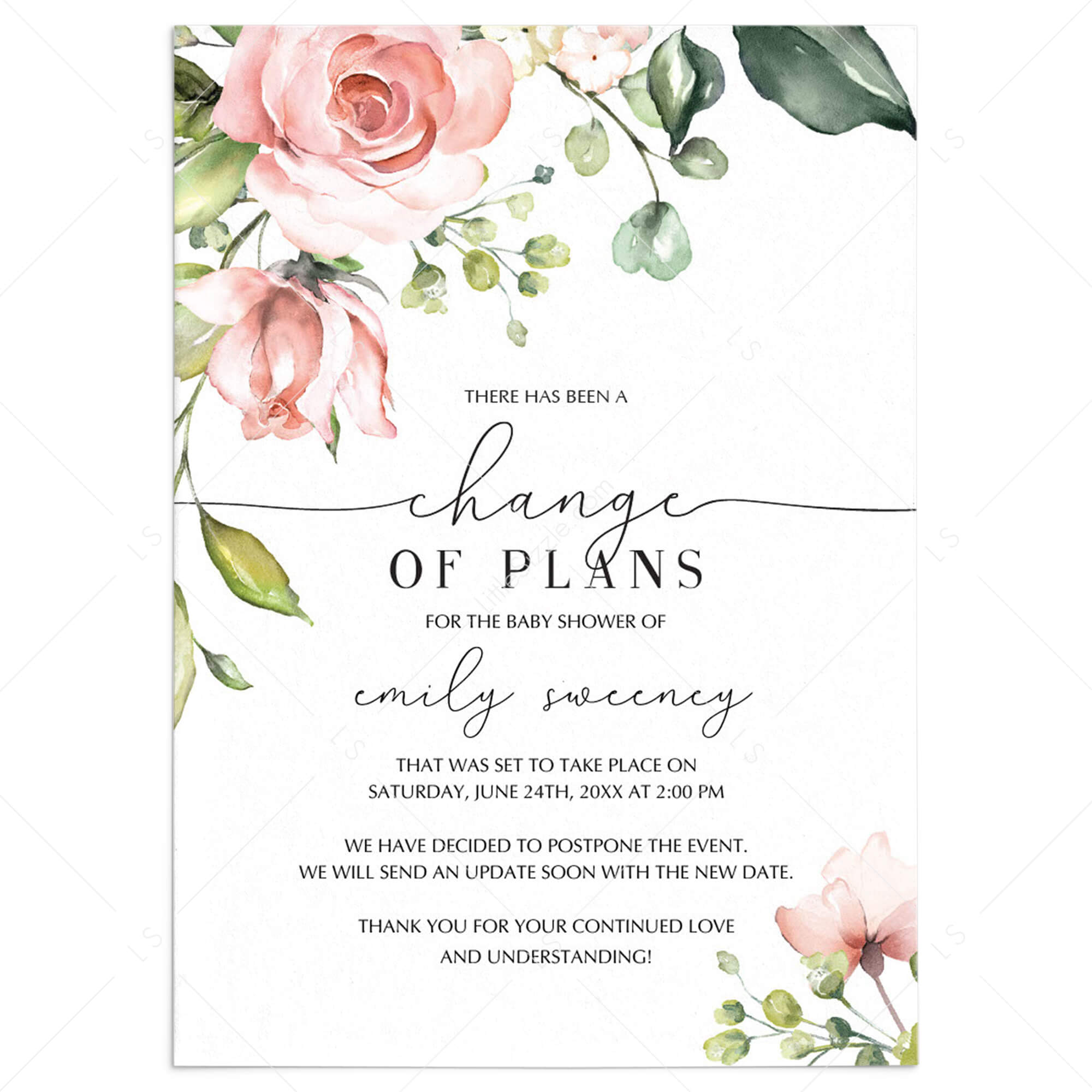 Floral Baby Shower Change of Plans Card Template by LittleSizzle