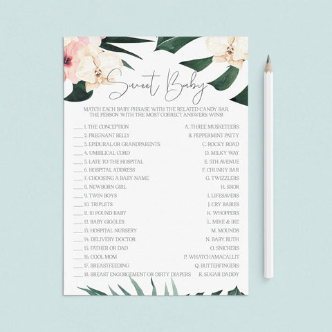 Sweet Baby Shower Game Candy Match Printable | Instant Download ...