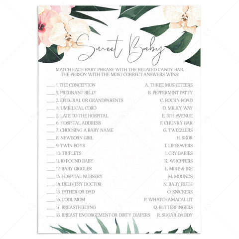 Sweet Baby Shower Game Candy Match Printable | Instant Download ...