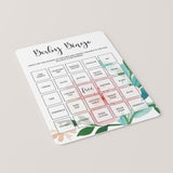 Template for baby shower baby bingo, instant download, by LittleSizzle
