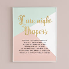 Printable late night diapers sign for girl shower by LittleSizzle