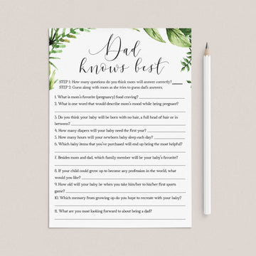 Dad Knows Best funny baby shower games printables | Instant download ...