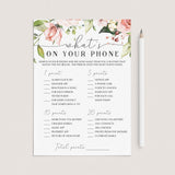 Whats in your phone baby shower game printable floral theme by LittleSizzle