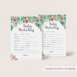 Floral Baby Shower Baby Prediction Card Printable