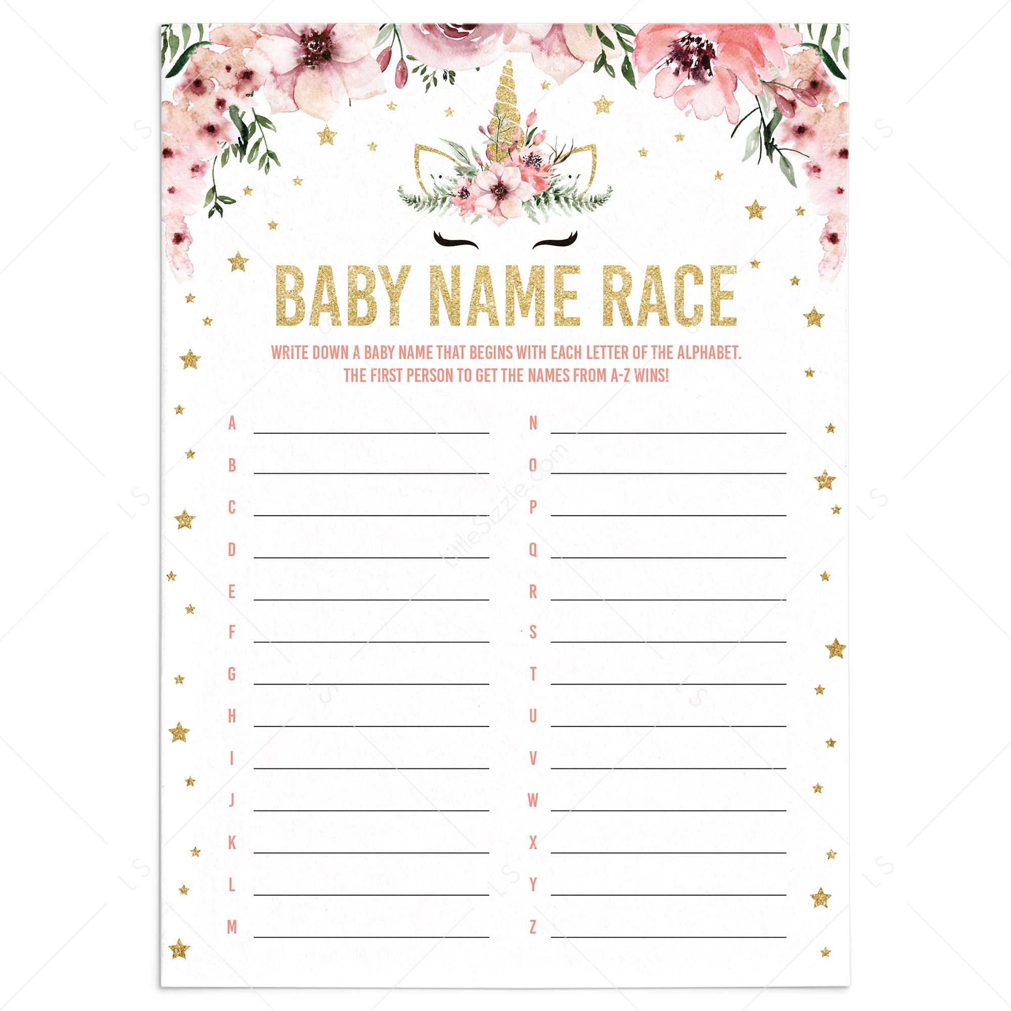 Baby Name Game for pink floral baby shower by LittleSizzle