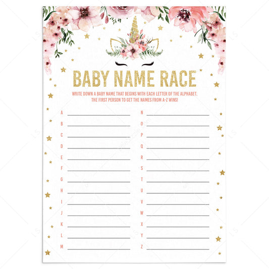Baby Name Game for pink floral baby shower by LittleSizzle