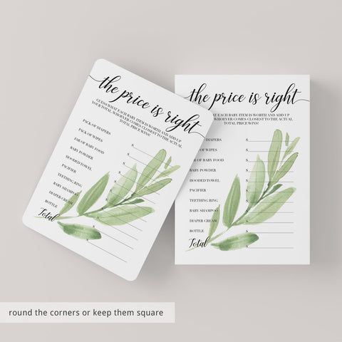 The Price is Right Baby Shower Game Greenery | Printable & Virtual ...