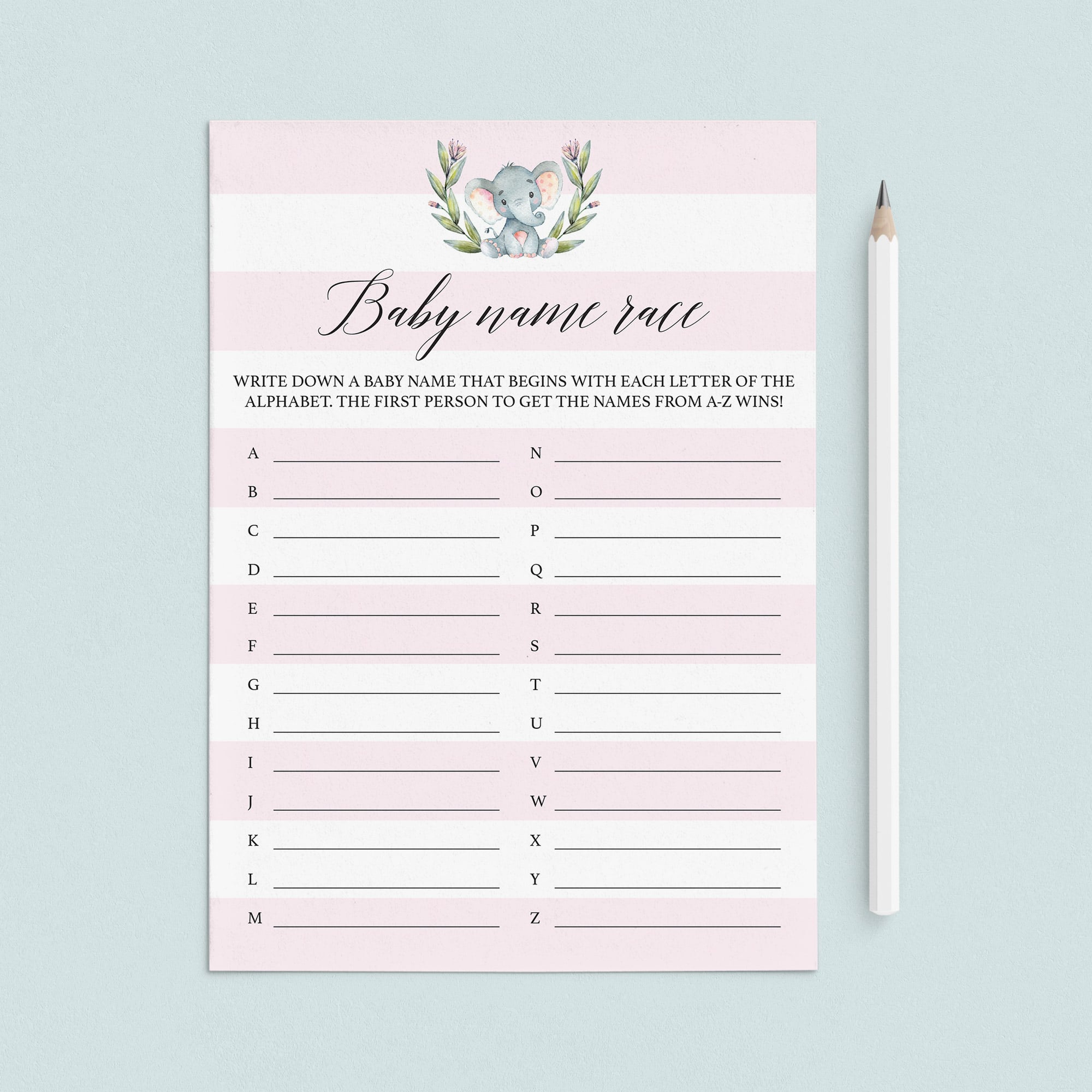 Baby names race game for girl baby shower printable by LittleSizzle