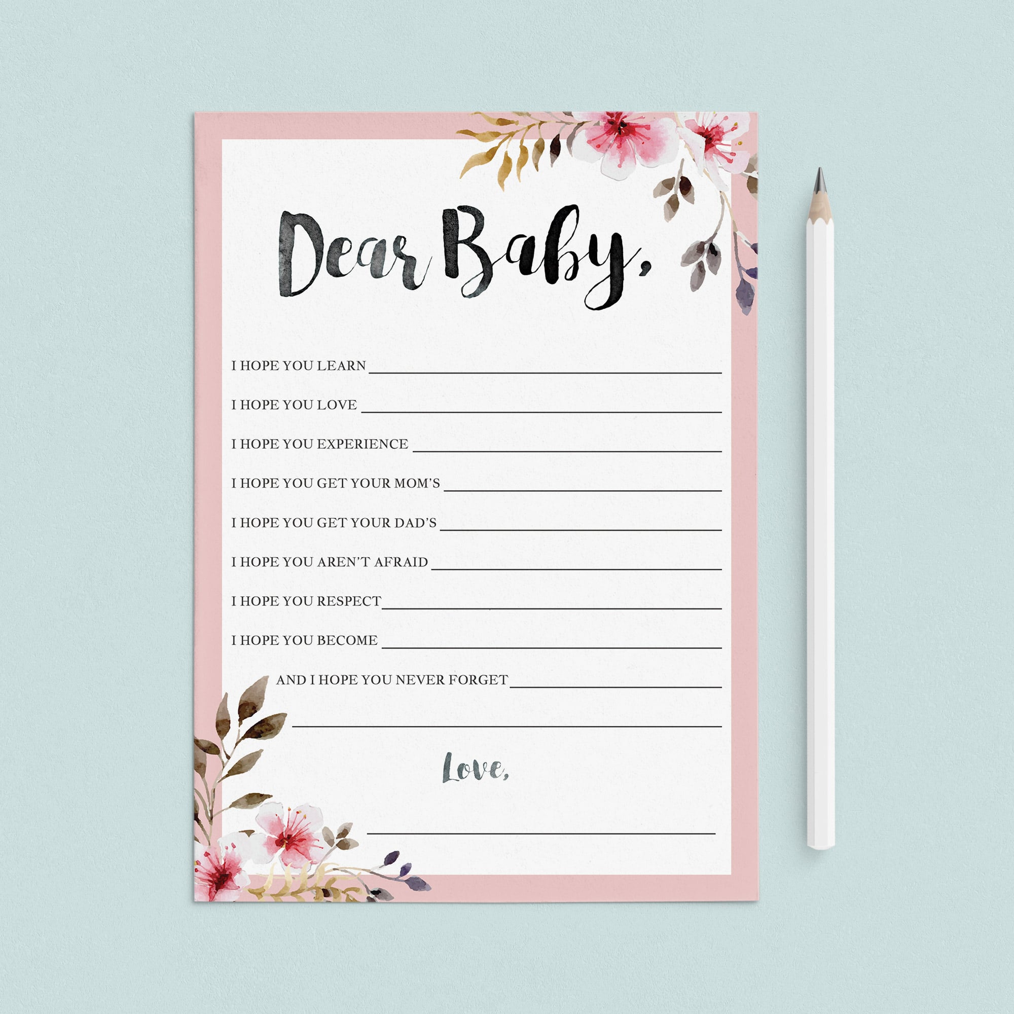 Pink and black baby advice cards printable by LittleSizzle