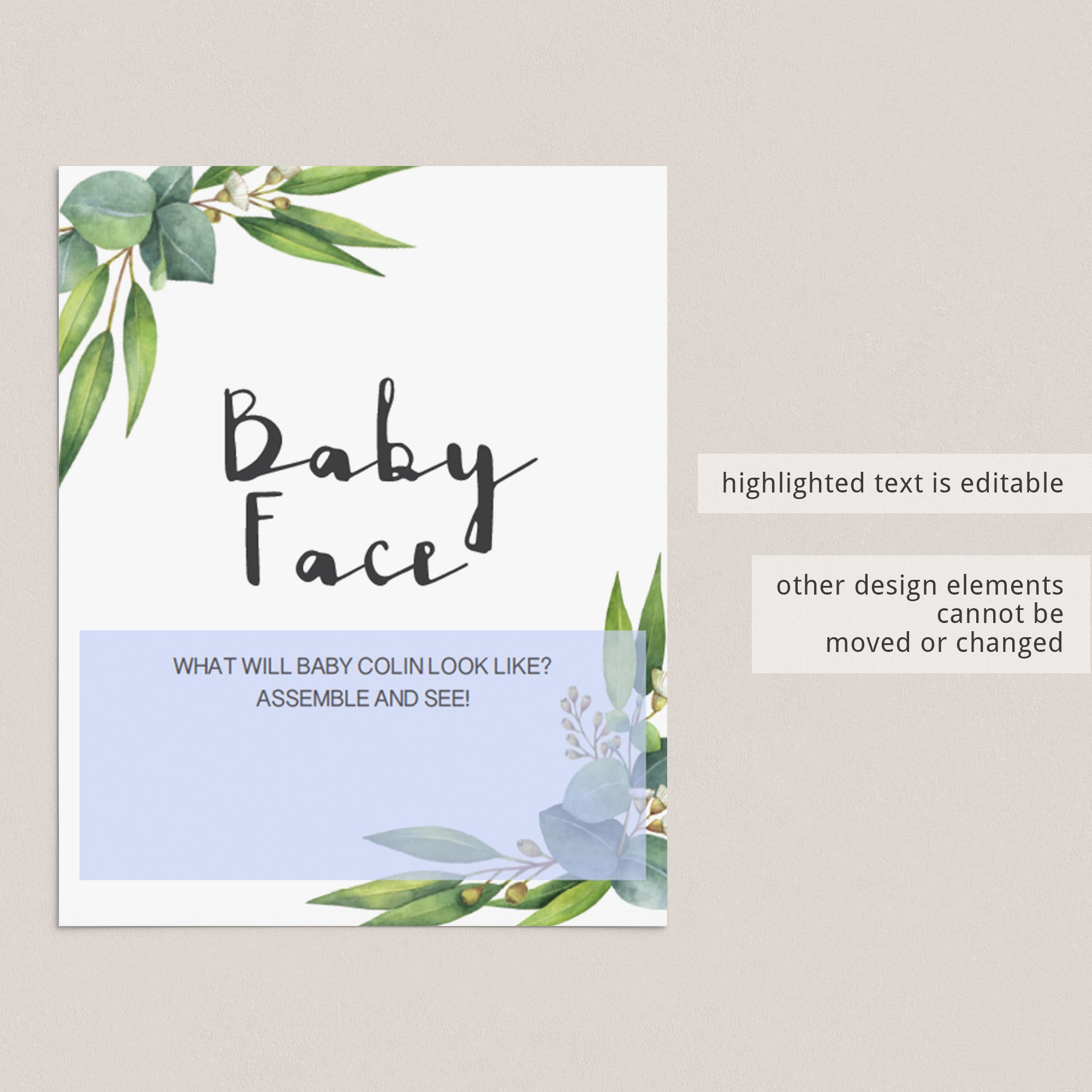 Editable baby shower baby face game table sign by LittleSizzle