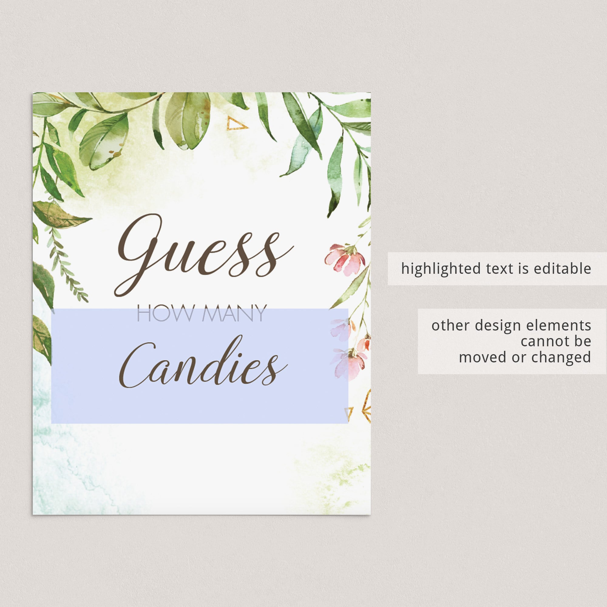 Green leaves watercolor baby shower guessing game by LittleSizzle