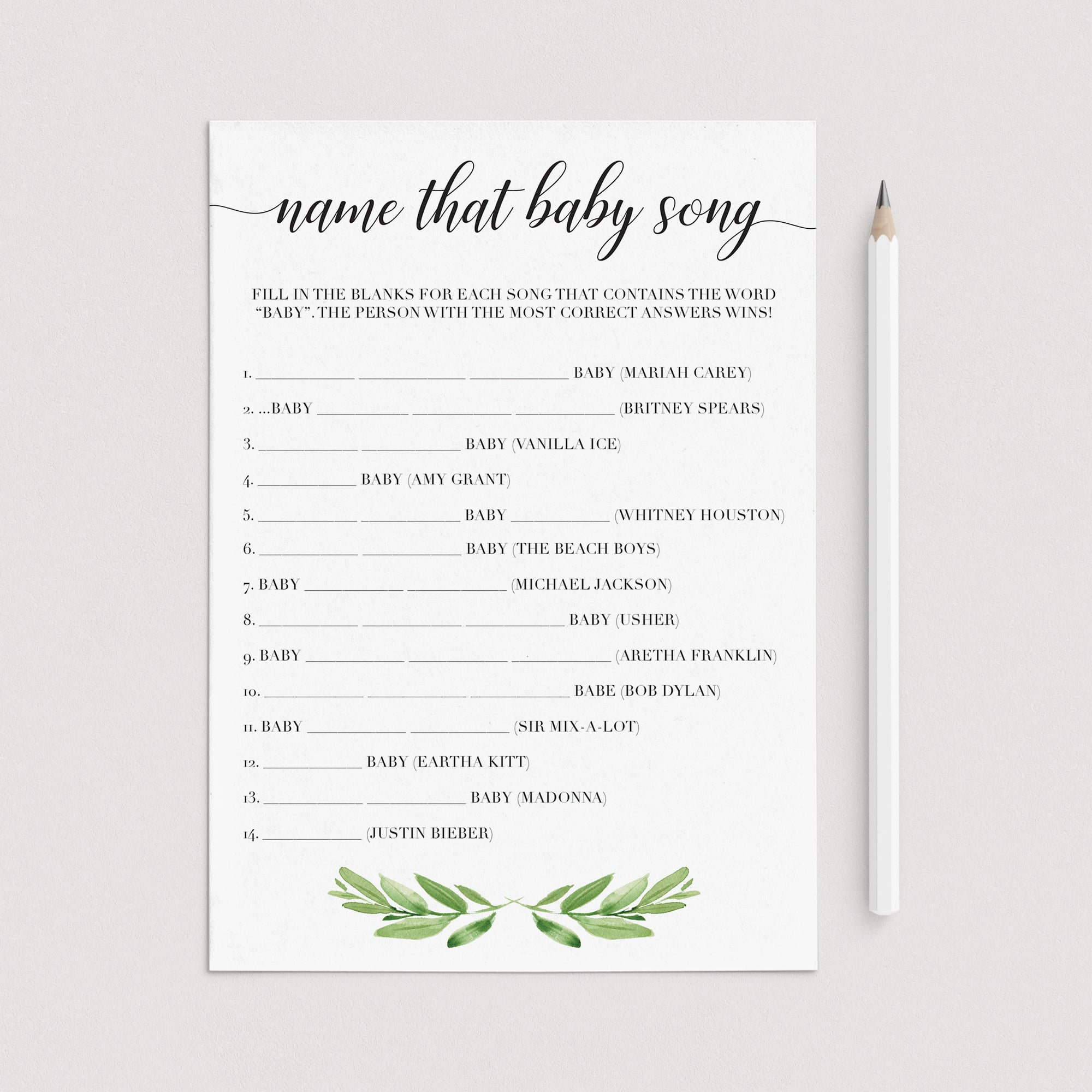 Name that baby tune answer sheet printable by LittleSizzle