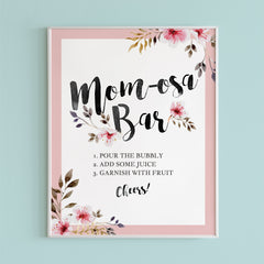 Mom-osa bar sign printable for floral baby shower by LittleSizzle