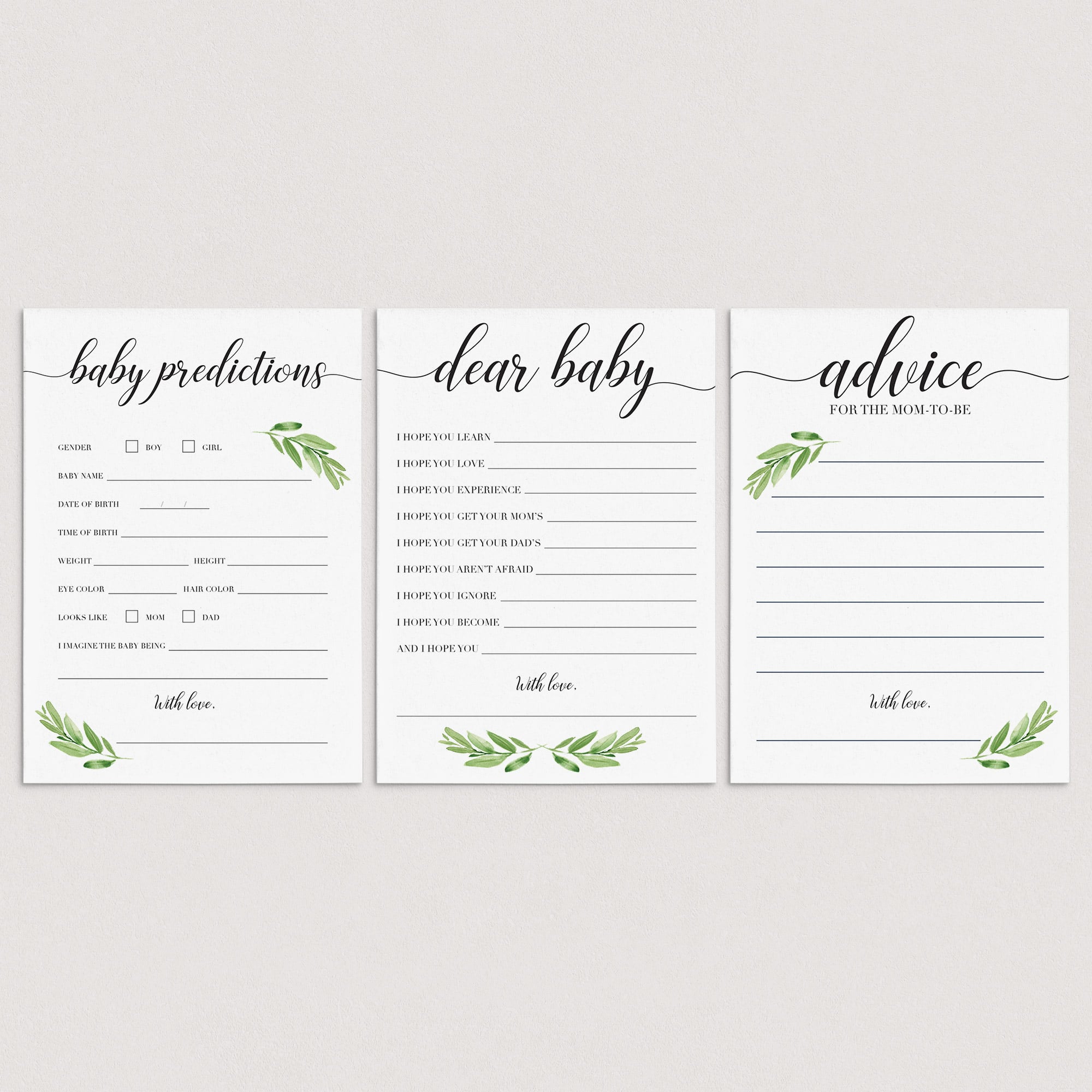 Greenery Baby Shower Game Pack Download by LittleSizzle