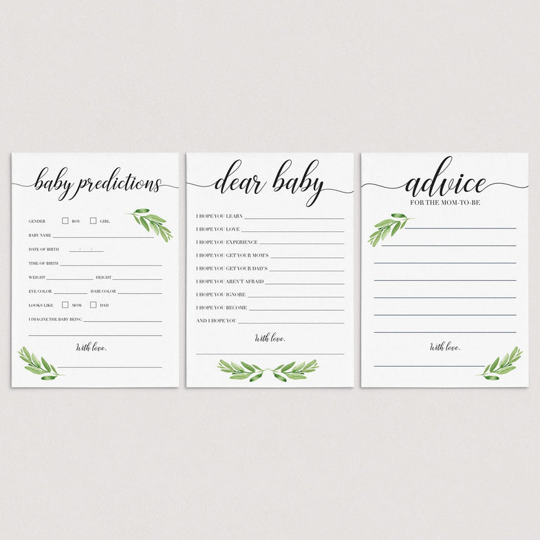 Printable baby shower advice cards, baby predictions and dear baby ...