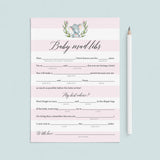 Baby mad libs game for elephant theme baby shower by LittleSizzle