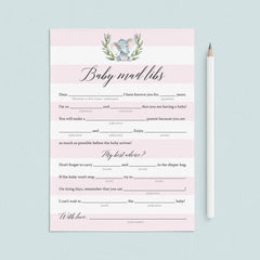 Baby mad libs game for elephant theme baby shower by LittleSizzle