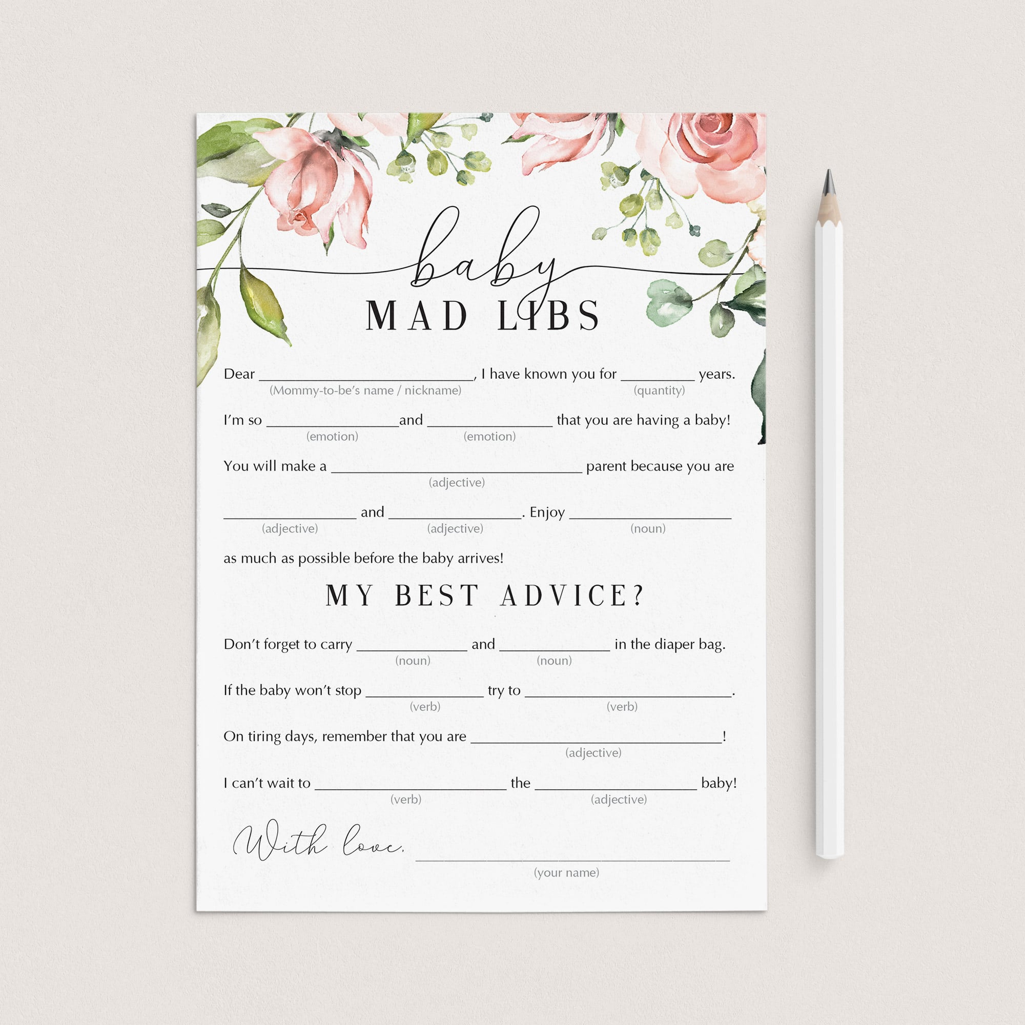 Blush floral best advice for mom printable cards by LittleSizzle