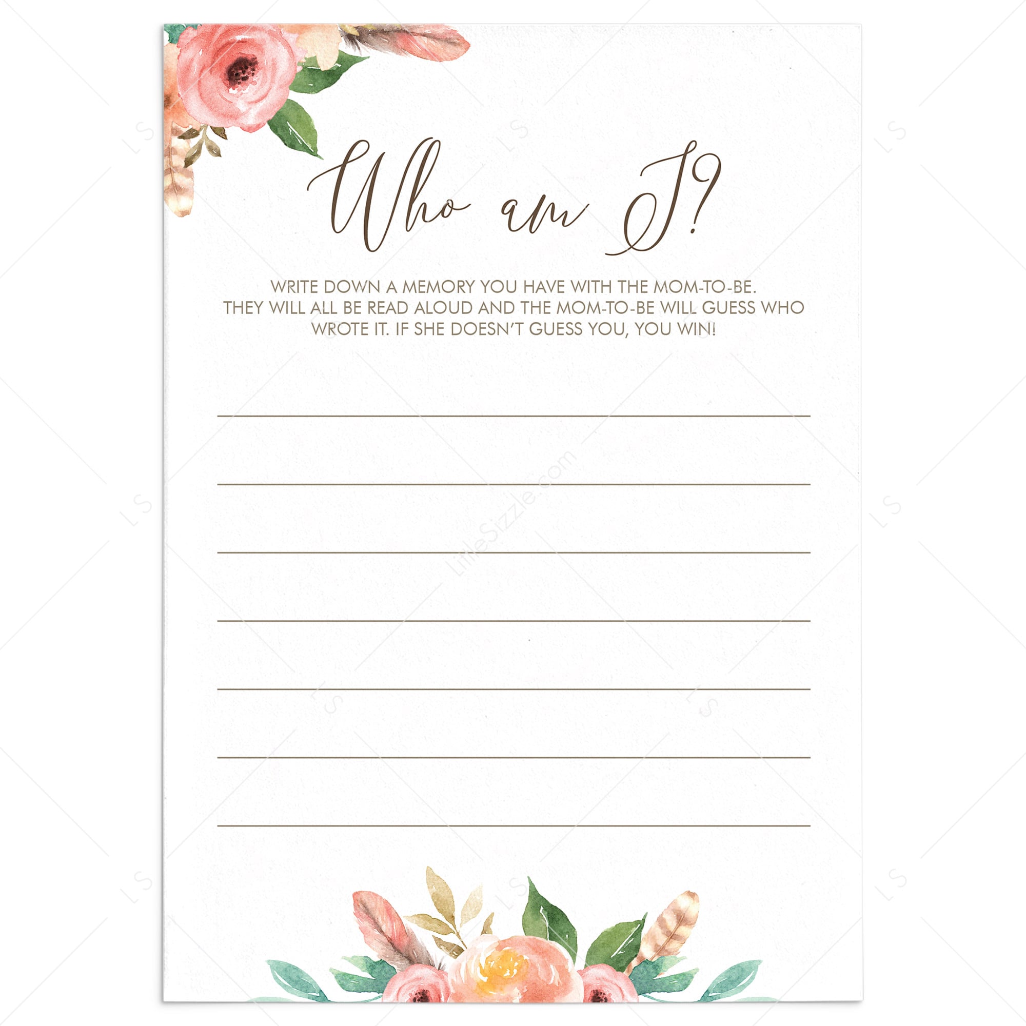 Boho Baby Shower Game Who Am I Instant Download by LittleSizzle