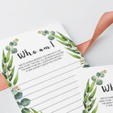 Who am I game for baby shower printable green leaves by LittleSizzle