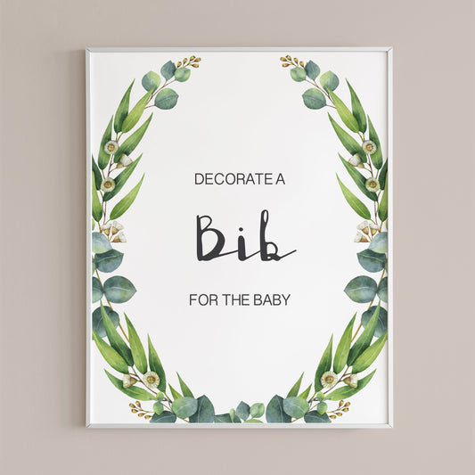 Bib Decorating station decorations for greenery baby party by LittleSizzle