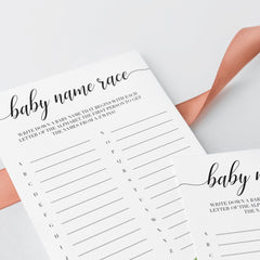 Instant download neutral baby shower games name race by LittleSizzle