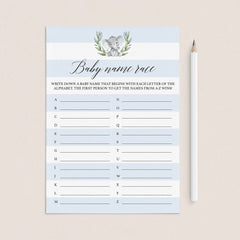 Little elephant theme baby shower game baby names by LittleSizzle