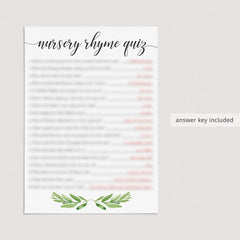Nursery rhymes for baby shower game printable by LittleSizzle