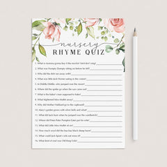 Printable baby nursery rhymes game for floral baby shower by LittleSizzle