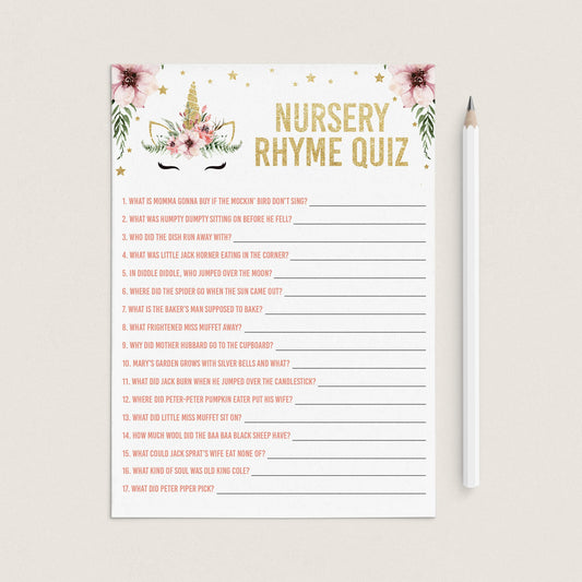 Girl baby shower games nursery rhymes instant download by LittleSizzle