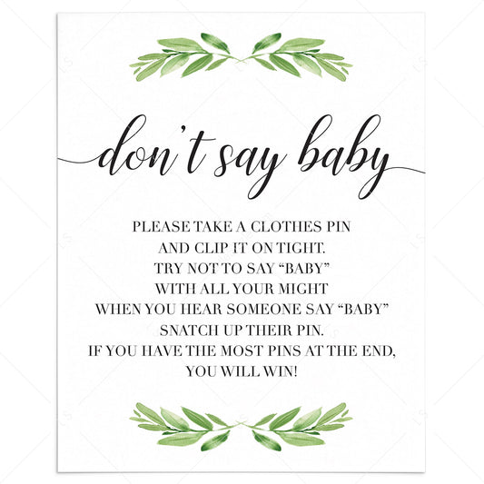 Dont say baby game sign for gender neutral baby shower by LittleSizzle