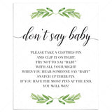Dont say baby game sign for gender neutral baby shower by LittleSizzle