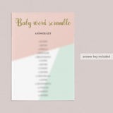 Baby word scramble questions and answers printable for baby showers by LittleSizzle