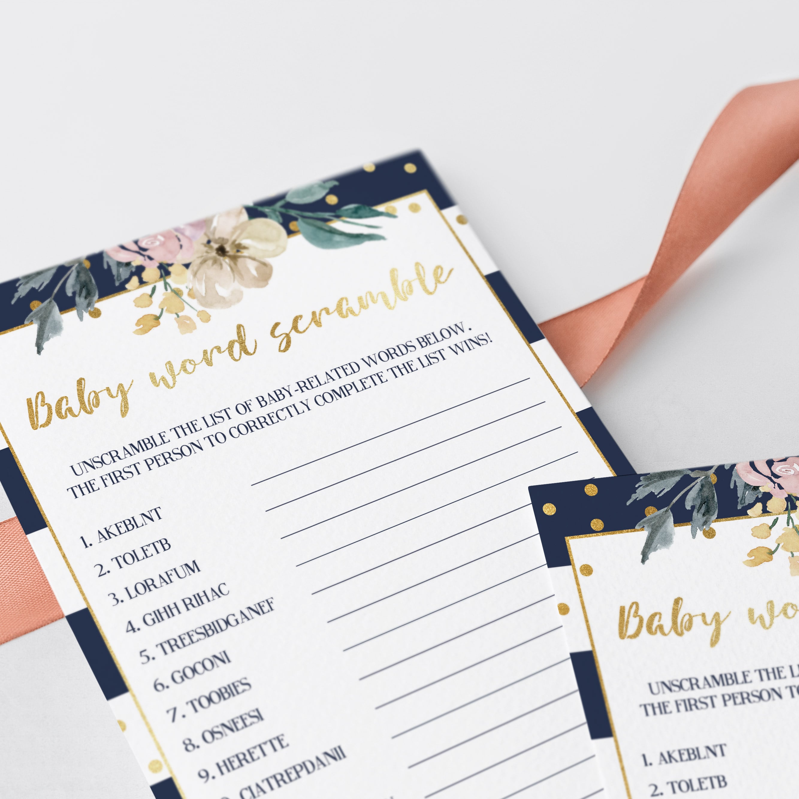 Gold baby shower game word scramble printable by LittleSizzle