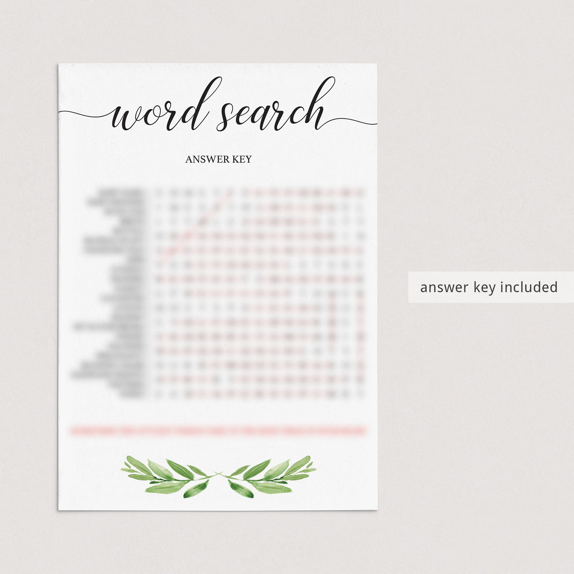 Greenery baby party games printable word search by LittleSizzle