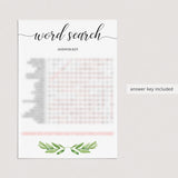 Greenery baby party games printable word search by LittleSizzle