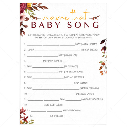 Boho Chic BabyShower Game Name That Baby Song Instant Download by LittleSizzle