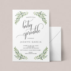 Greenery Leaf Baby Sprinkle Invitation Template